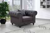 Chesterfield Linen Textured Fabric / Metal / Engineered Wood / Foam Contemporary Grey Linen Textured Chair - 48" W x 33" D x 30.5" H