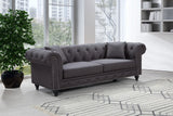 Chesterfield Linen Textured Fabric / Metal / Engineered Wood / Foam Contemporary Grey Linen Textured Sofa - 90" W x 33" D x 30.5" H