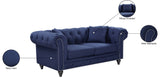 Chesterfield Linen Textured Fabric / Metal / Engineered Wood / Foam Contemporary Navy Linen Textured Loveseat - 71" W x 33" D x 30.5" H