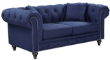 Chesterfield Linen Textured Fabric / Metal / Engineered Wood / Foam Contemporary Navy Linen Textured Loveseat - 71" W x 33" D x 30.5" H