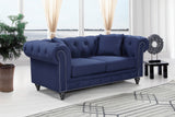 Chesterfield Linen Textured Fabric / Metal / Engineered Wood / Foam Contemporary Navy Linen Textured Loveseat - 71" W x 33" D x 30.5" H