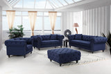 Chesterfield Linen Textured Fabric / Metal / Engineered Wood / Foam Contemporary Navy Linen Textured Loveseat - 71" W x 33" D x 30.5" H