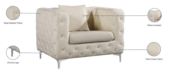 Scarlett Velvet / Engineered Wood / Metal / Foam Contemporary Cream Velvet Chair - 43" W x 35.5" D x 30.5" H