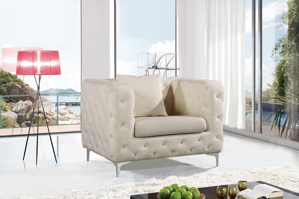 Scarlett Velvet / Engineered Wood / Metal / Foam Contemporary Cream Velvet Chair - 43" W x 35.5" D x 30.5" H