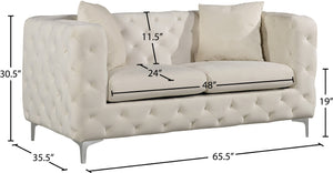 Scarlett Velvet / Engineered Wood / Metal / Foam Contemporary Cream Velvet Loveseat - 65.5" W x 35.5" D x 30.5" H