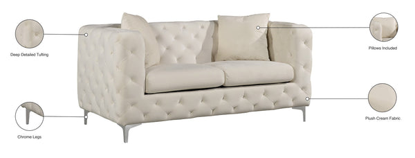 Scarlett Velvet / Engineered Wood / Metal / Foam Contemporary Cream Velvet Loveseat - 65.5" W x 35.5" D x 30.5" H