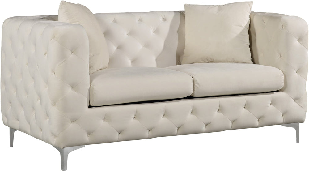 Scarlett Velvet / Engineered Wood / Metal / Foam Contemporary Cream Velvet Loveseat - 65.5" W x 35.5" D x 30.5" H