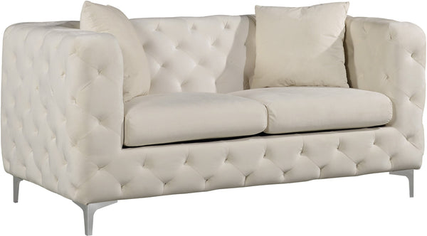 Scarlett Velvet / Engineered Wood / Metal / Foam Contemporary Cream Velvet Loveseat - 65.5" W x 35.5" D x 30.5" H
