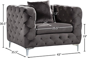 Scarlett Velvet / Engineered Wood / Metal / Foam Contemporary Grey Velvet Chair - 43" W x 35.5" D x 30.5" H