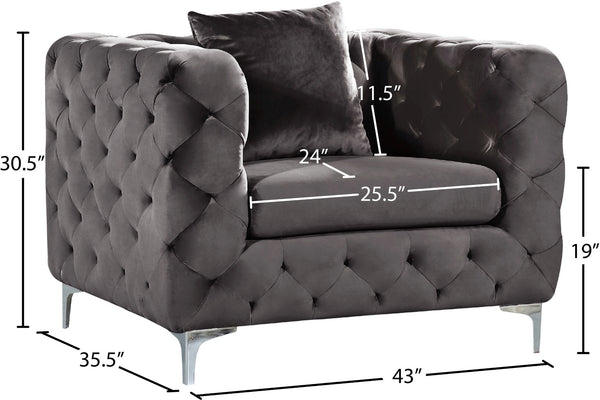 Scarlett Velvet / Engineered Wood / Metal / Foam Contemporary Grey Velvet Chair - 43" W x 35.5" D x 30.5" H