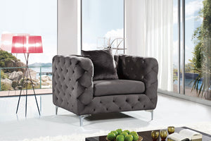 Scarlett Velvet / Engineered Wood / Metal / Foam Contemporary Grey Velvet Chair - 43" W x 35.5" D x 30.5" H