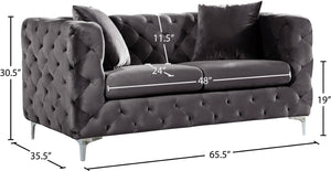 Scarlett Velvet / Engineered Wood / Metal / Foam Contemporary Grey Velvet Loveseat - 65.5" W x 35.5" D x 30.5" H