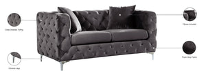 Scarlett Velvet / Engineered Wood / Metal / Foam Contemporary Grey Velvet Loveseat - 65.5" W x 35.5" D x 30.5" H