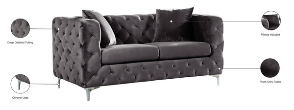 Scarlett Velvet / Engineered Wood / Metal / Foam Contemporary Grey Velvet Loveseat - 65.5" W x 35.5" D x 30.5" H
