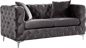Scarlett Velvet / Engineered Wood / Metal / Foam Contemporary Grey Velvet Loveseat - 65.5" W x 35.5" D x 30.5" H