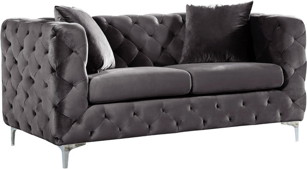 Scarlett Velvet / Engineered Wood / Metal / Foam Contemporary Grey Velvet Loveseat - 65.5" W x 35.5" D x 30.5" H