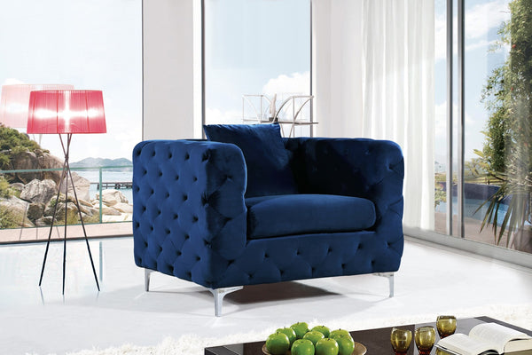 Scarlett Velvet / Engineered Wood / Metal / Foam Contemporary Navy Velvet Chair - 43" W x 35.5" D x 30.5" H