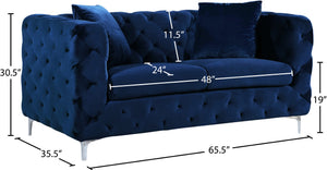 Scarlett Velvet / Engineered Wood / Metal / Foam Contemporary Navy Velvet Loveseat - 65.5" W x 35.5" D x 30.5" H
