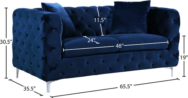 Scarlett Velvet / Engineered Wood / Metal / Foam Contemporary Navy Velvet Loveseat - 65.5" W x 35.5" D x 30.5" H