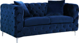 Scarlett Velvet / Engineered Wood / Metal / Foam Contemporary Navy Velvet Loveseat - 65.5" W x 35.5" D x 30.5" H