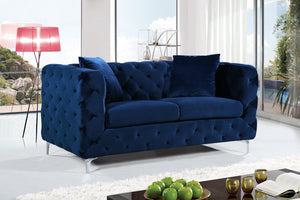 Scarlett Velvet / Engineered Wood / Metal / Foam Contemporary Navy Velvet Loveseat - 65.5" W x 35.5" D x 30.5" H