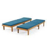 Nadine Outdoor Modern Acacia Wood Chaise Lounge with Cushion, Teak and Blue Noble House