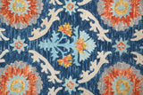 Abelia Tufted Suzani Wool Rug, Dark Blue/Orange/Goldenrod, 8ft x 8ft Round