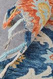Abelia Tufted Suzani Wool Rug, Dark Blue/Orange/Goldenrod, 8ft x 11ft Area Rug