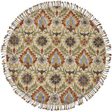 Abelia Hand Tufted Suzani Wool Rug, Golden Olive/Vermillion, 8ft x 8ft Round