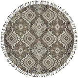 Abelia Hand Tufted Suzani Wool Rug, Warm/Light Gray/Beige, 8ft x 8ft Round