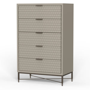 Milo 5 Drawer Chest in Taupe – Stylish Contemporary Storage with Textured Drawers & Pewter Accents