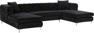 Gail Velvet / Engineered Wood / Metal / Foam Contemporary Black Velvet 3pc. Sectional - 127" W x 69.5" D x 30.5" H