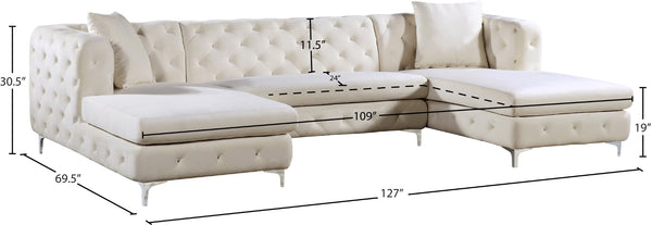 Gail Velvet / Engineered Wood / Metal / Foam Contemporary Cream Velvet 3pc. Sectional - 127" W x 69.5" D x 30.5" H