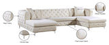 Gail Velvet / Engineered Wood / Metal / Foam Contemporary Cream Velvet 3pc. Sectional - 127" W x 69.5" D x 30.5" H