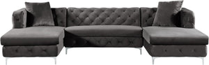 Gail Velvet / Engineered Wood / Metal / Foam Contemporary Grey Velvet 3pc. Sectional - 127" W x 69.5" D x 30.5" H