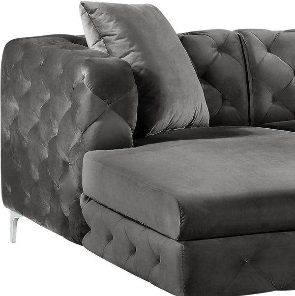 Gail Velvet / Engineered Wood / Metal / Foam Contemporary Grey Velvet 3pc. Sectional - 127" W x 69.5" D x 30.5" H