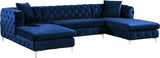 Gail Velvet / Engineered Wood / Metal / Foam Contemporary Navy Velvet 3pc. Sectional - 127" W x 69.5" D x 30.5" H