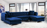 Gail Velvet / Engineered Wood / Metal / Foam Contemporary Navy Velvet 3pc. Sectional - 127" W x 69.5" D x 30.5" H