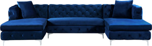 Gail Velvet / Engineered Wood / Metal / Foam Contemporary Navy Velvet 3pc. Sectional - 127" W x 69.5" D x 30.5" H