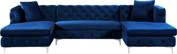 Gail Velvet / Engineered Wood / Metal / Foam Contemporary Navy Velvet 3pc. Sectional - 127" W x 69.5" D x 30.5" H