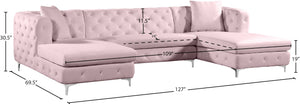 Gail Velvet / Engineered Wood / Metal / Foam Contemporary Pink Velvet 3pc. Sectional - 127" W x 69.5" D x 30.5" H