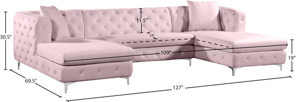 Gail Velvet / Engineered Wood / Metal / Foam Contemporary Pink Velvet 3pc. Sectional - 127" W x 69.5" D x 30.5" H