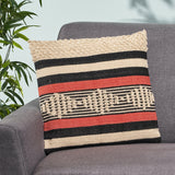 Goodhue Boho Handcrafted Fabric Pillow Cover, Black, Red, and Beige Noble House