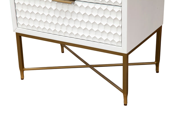 White Pearl Nightstand with Gold Accents – Stylish Storage Solution for Contemporary Bedrooms