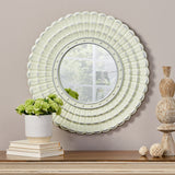 Colby Modern Round Mirror with Carved Frame, Matte White Noble House