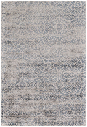 Nadia Distressed Damask Rug, Aegean Blue/Opal Gray, 8ft x 11ft Area Rug