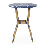Picardy Outdoor Aluminum French Bistro Table, Dark Teal, White, and Bamboo Finish Noble House