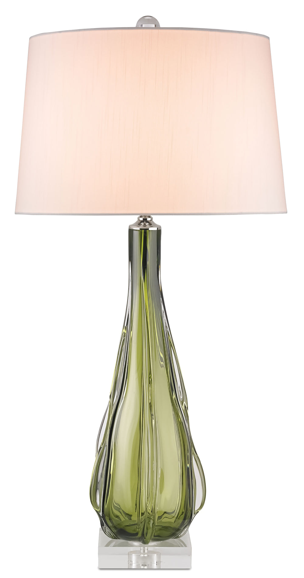 Zephyr Table Lamp - Organic Green Glass Design with Off-White Shade & Acrylic Base for Elegant Lighting