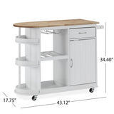 Corby Kitchen Cart with Wheels, White and Natural Noble House