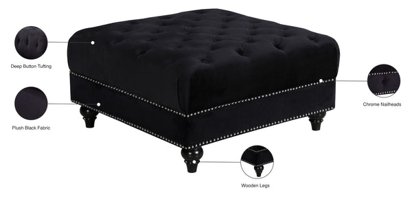 Sabrina Velvet / Engineered Wood / Metal / Foam Contemporary Black Velvet Ottoman - 34.5" W x 34.5" D x 18.5" H